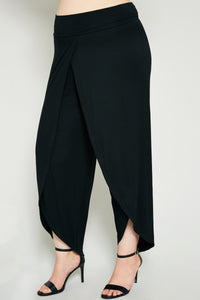 H6226W BLACK Plus Knit High Waist Petal Capri Pant Side