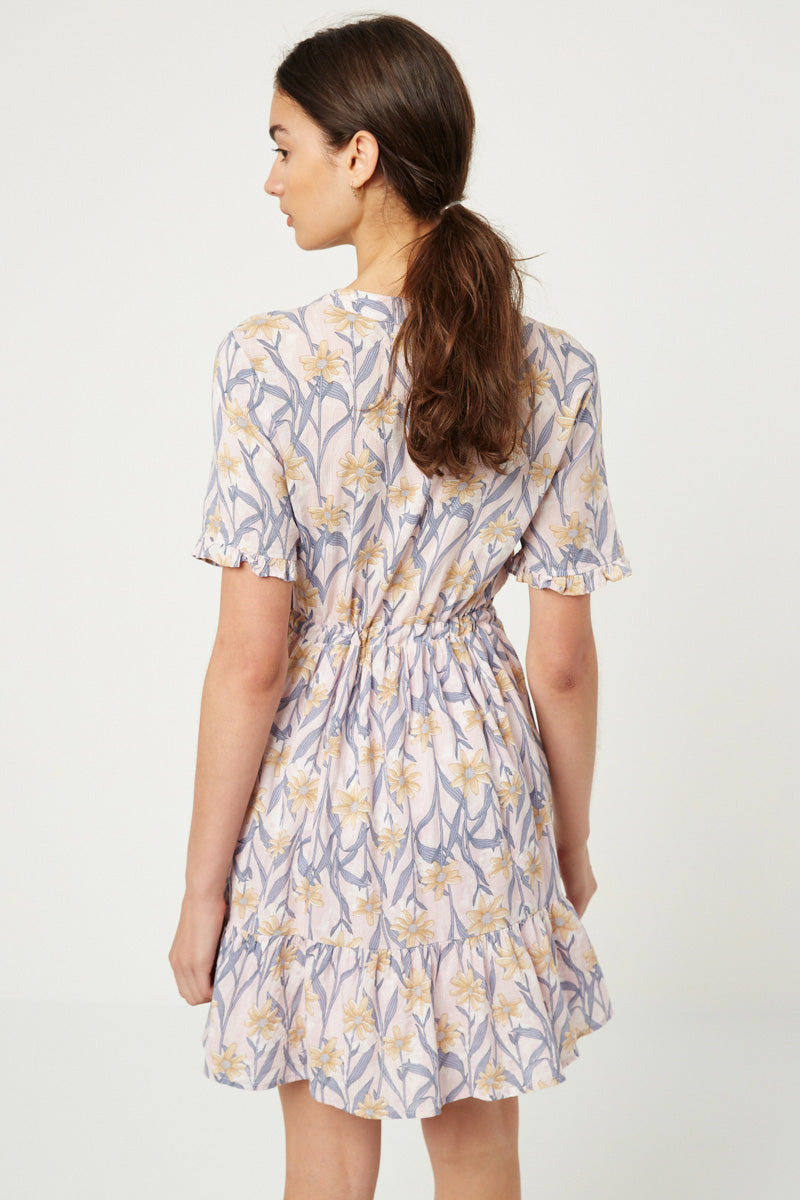 Women's Floral Button-Down Ruffle Mini Dress