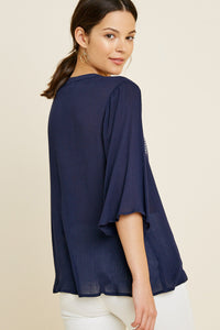 Women's Embroidered Button-Down Bell Sleeve Top