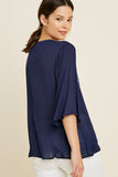 Women's Embroidered Button-Down Bell Sleeve Top