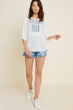 Women's Embroidered Button-Down Bell Sleeve Top