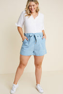 H7251W LT DENIM Plus Belted High-Rise Paperbag Short Full Body