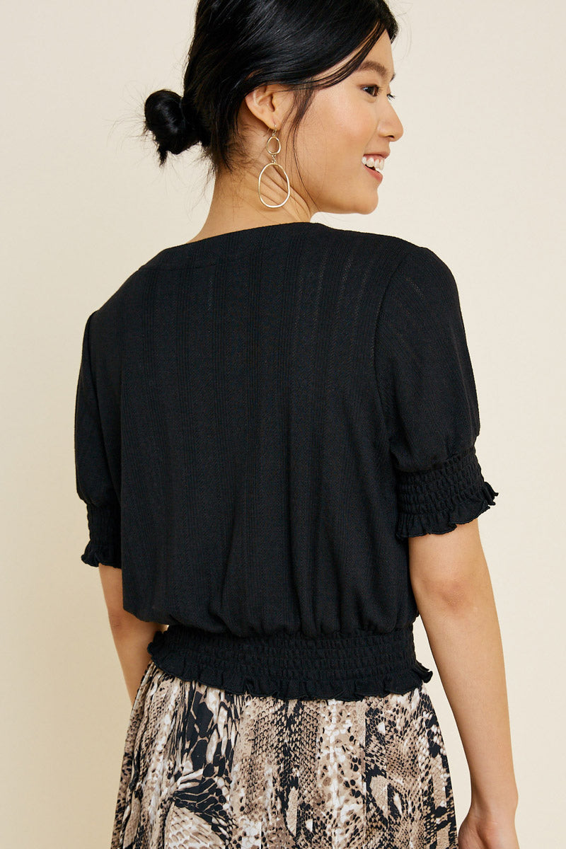 Button Down Smocked Knit Cardigan