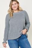 H7992W HEATHER GREY Plus High Neck Ruffle Sweater Top Front