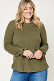 H7992W OLIVE Plus High Neck Ruffle Sweater Top Front