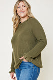 H7992W OLIVE Plus High Neck Ruffle Sweater Top Side