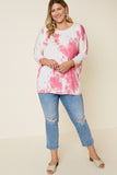 H8016W BERRY Plus Tie Dye Dolman Sleeve Top Full Body