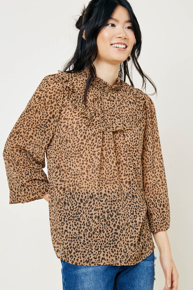 Women's Leopard Smock Neck Top