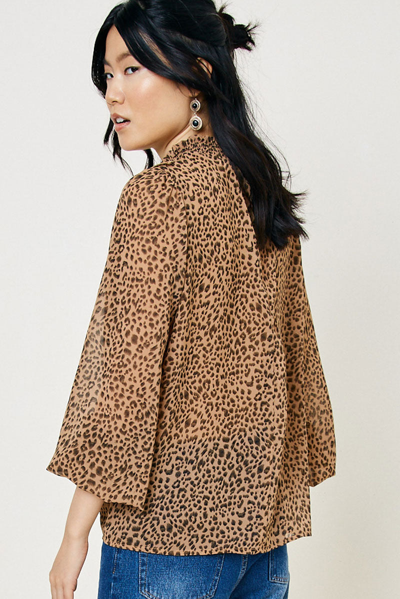 Women's Leopard Smock Neck Top