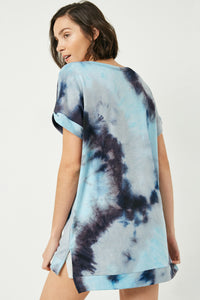 H8266 Orange Womens Short Sleeve Tie Dye Tee Pose