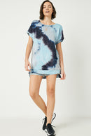 H8266 Navy Womens Short Sleeve Tie Dye Tee Full Body
