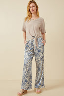 HDK1907 Brown Womens Textured Ribbed Tie Front V Neck Top Full Body