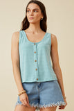 HDK1909 Blue Womens Patterned Button Detail Knit Tank Front