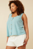 HDK1909W Blue Plus Patterned Button Detail Knit Tank Front 2