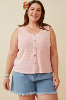 HDK1909W Pink Plus Patterned Button Detail Knit Tank Front