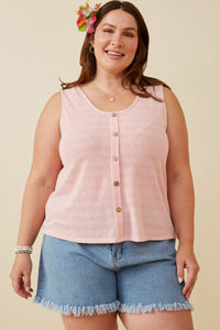 HDK1909W Pink Plus Patterned Button Detail Knit Tank Front