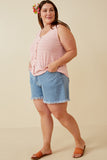 HDK1909W Pink Plus Patterned Button Detail Knit Tank Full Body