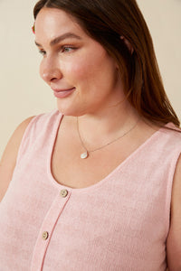 HDK1909W Pink Plus Patterned Button Detail Knit Tank Detail