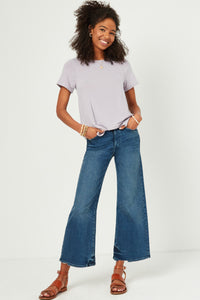 HDN4561 Lavender Womens Short Sleeve Handkerchief Hem French Terry Top Front