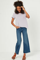 HDN4561 Lavender Womens Short Sleeve Handkerchief Hem French Terry Top Full Body