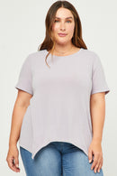 HDN4561W Lavender Plus Short Sleeve Handkerchief Hem French Terry Top Front