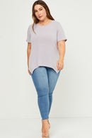 HDN4561W Lavender Plus Short Sleeve Handkerchief Hem French Terry Top Full Body