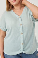 HDN4632W SAGE Plus Textured Knit Buttoned Twist Front Top Side