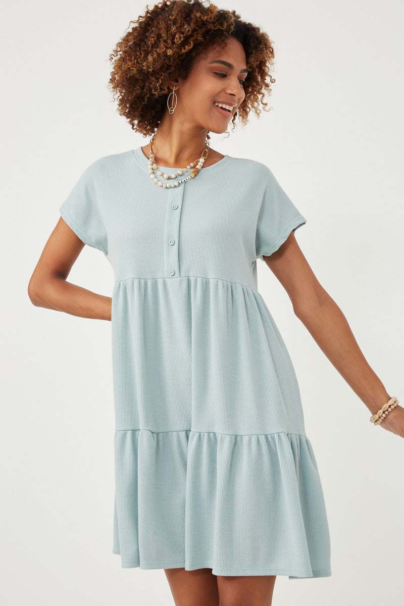 Womens Waffle Knit Button Detail Dress