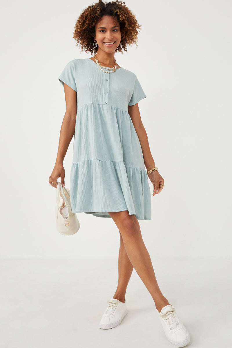 Womens Waffle Knit Button Detail Dress