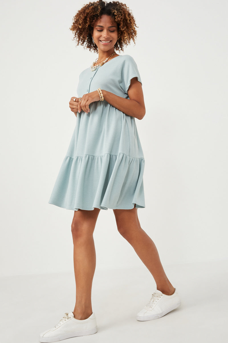 HDN4698 MINT Womens Waffle Knit Button Detail Dress Pose