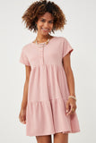 HDN4698 PINK Womens Waffle Knit Button Detail Dress Front