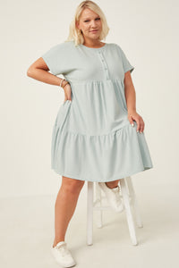 HDN4698W MINT Plus Waffle Knit Button Detail Dress Pose