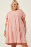 HDN4698W PINK Plus Waffle Knit Button Detail Dress Front