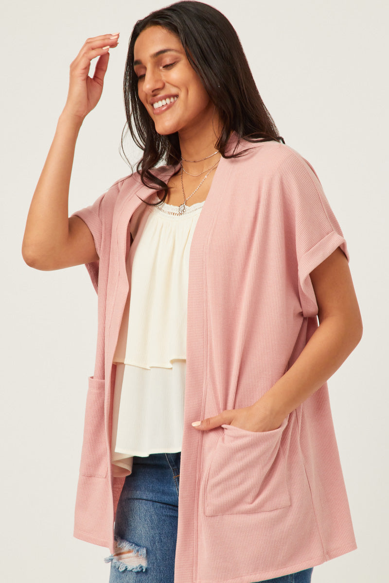 HYEON ♡ waffle cardigan / pink beige Womens Waffle Knit Cardigan | Mommy and Me – Hayden Girls