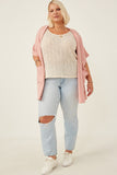 HDN4699W PINK Plus Waffle Knit Short Sleeve Open Cardigan Full Body