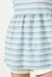 HDY2550 Blue Womens Three Tone Texture Stripe Knit Peplum Detail