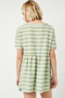 HDY2550 Olive Womens Three Tone Texture Stripe Knit Peplum Back