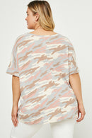 HDY2771W Blue Womens V Neck Waffle Knit Camo Top Back