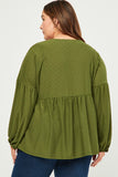HDY5064 Olive Plus Puff Sleeve V Neck Knit Swiss Dot Top Back