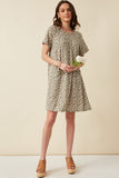 HDY5978 SAGE Womens Floral Print French Terry Slouchy Pocket Dress Full Body