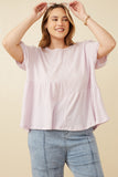 HDY7108W Lavender Plus Textured Puff Sleeve Asymmetric Panel Knit Top Front