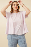 HDY7108W Lavender Plus Textured Puff Sleeve Asymmetric Panel Knit Top Front