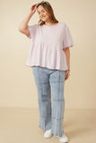 HDY7108W Lavender Plus Textured Puff Sleeve Asymmetric Panel Knit Top Full Body
