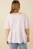 HDY7108W Lavender Plus Textured Puff Sleeve Asymmetric Panel Knit Top Back