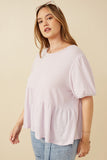 HDY7108W Lavender Plus Textured Puff Sleeve Asymmetric Panel Knit Top Side