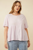 HDY7108W Lavender Plus Textured Puff Sleeve Asymmetric Panel Knit Top Front 2