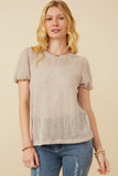 Womens Ribbed Knit Textured Puff Sleeve Top