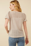 Womens Ribbed Knit Textured Puff Sleeve Top Back