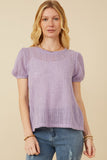 Womens Ribbed Knit Textured Puff Sleeve Top Front