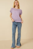 Womens Ribbed Knit Textured Puff Sleeve Top Full Body